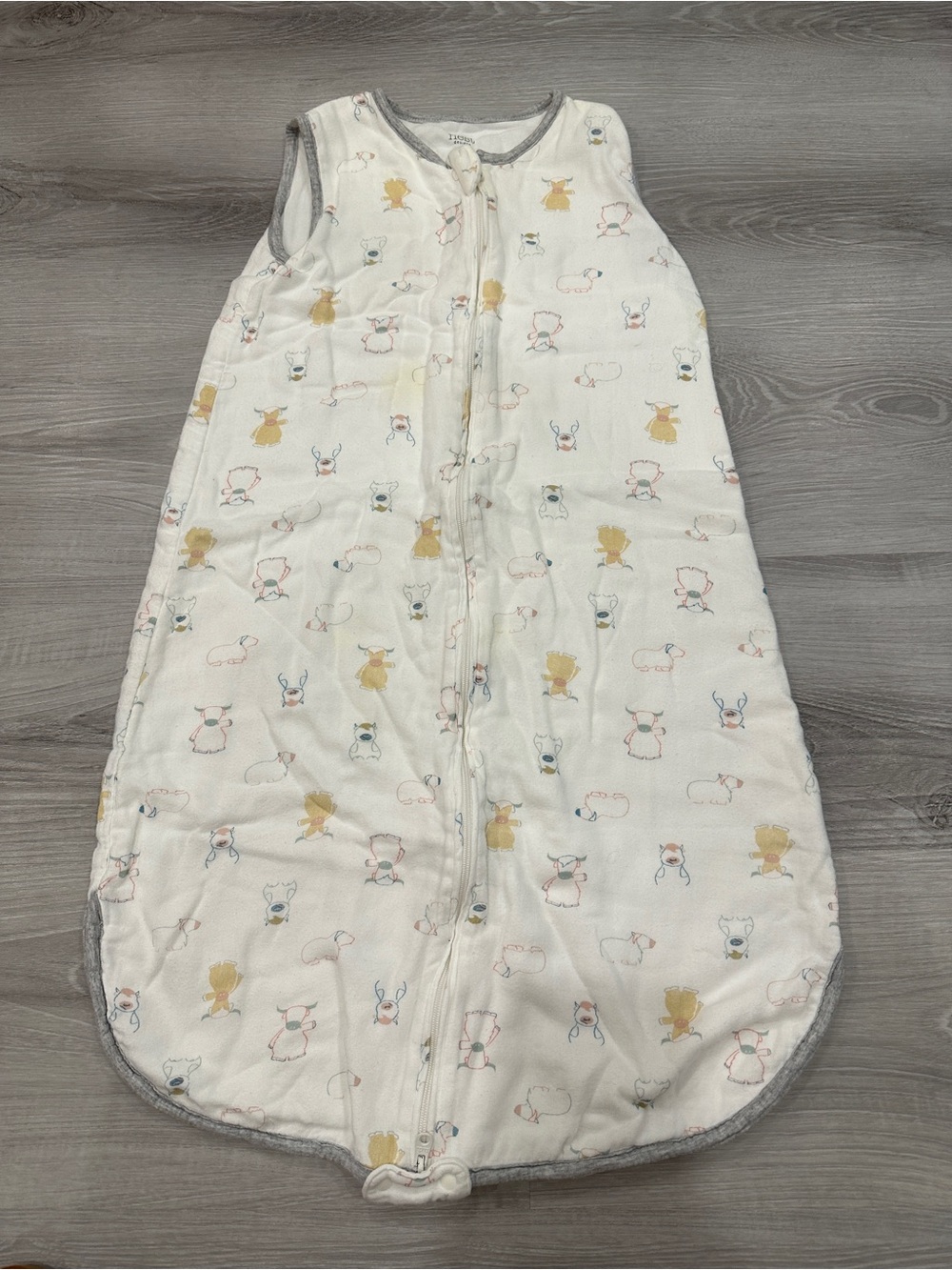 6Month+ 0.6TOG Sleeveless White Baby Sleep Sack with Pastel Animal Print